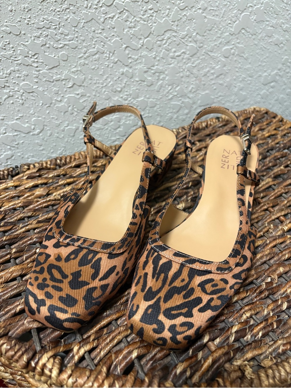 Naturalizer Leopard Print Slingback Flats - Brown/Black Size 7